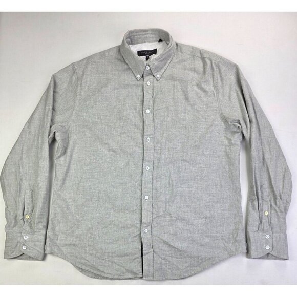 Rag Bone Size XL Men Gray Flannel Button Down Embroidered Logo Long Sleeve Shirt - Picture 1 of 12